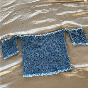 blue off the shoulder top